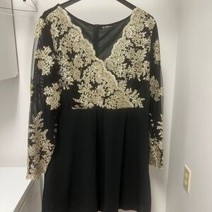 SHEIN Black Dress with Gold Embroidery